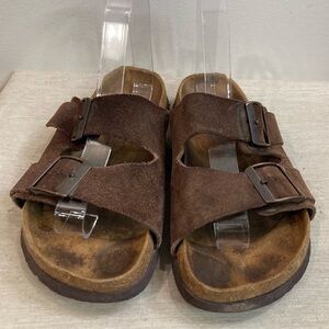 BIRKO Sz 8 Suede Thick Double Strap Slip On  Sandals